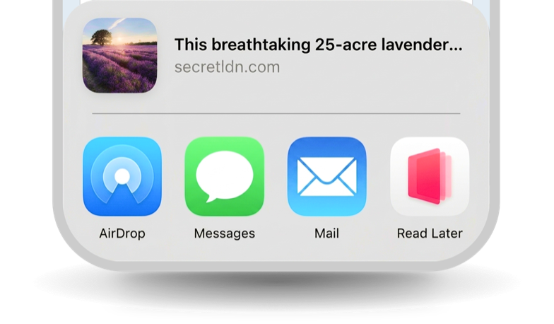 iOS share sheet with a saved link and the Read Later action