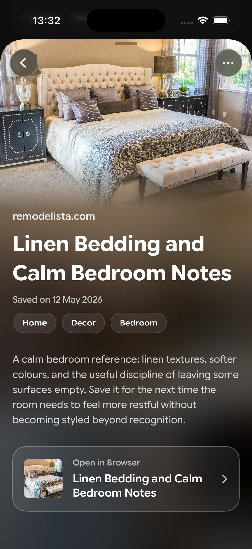 A saved bookmark card in Read Later