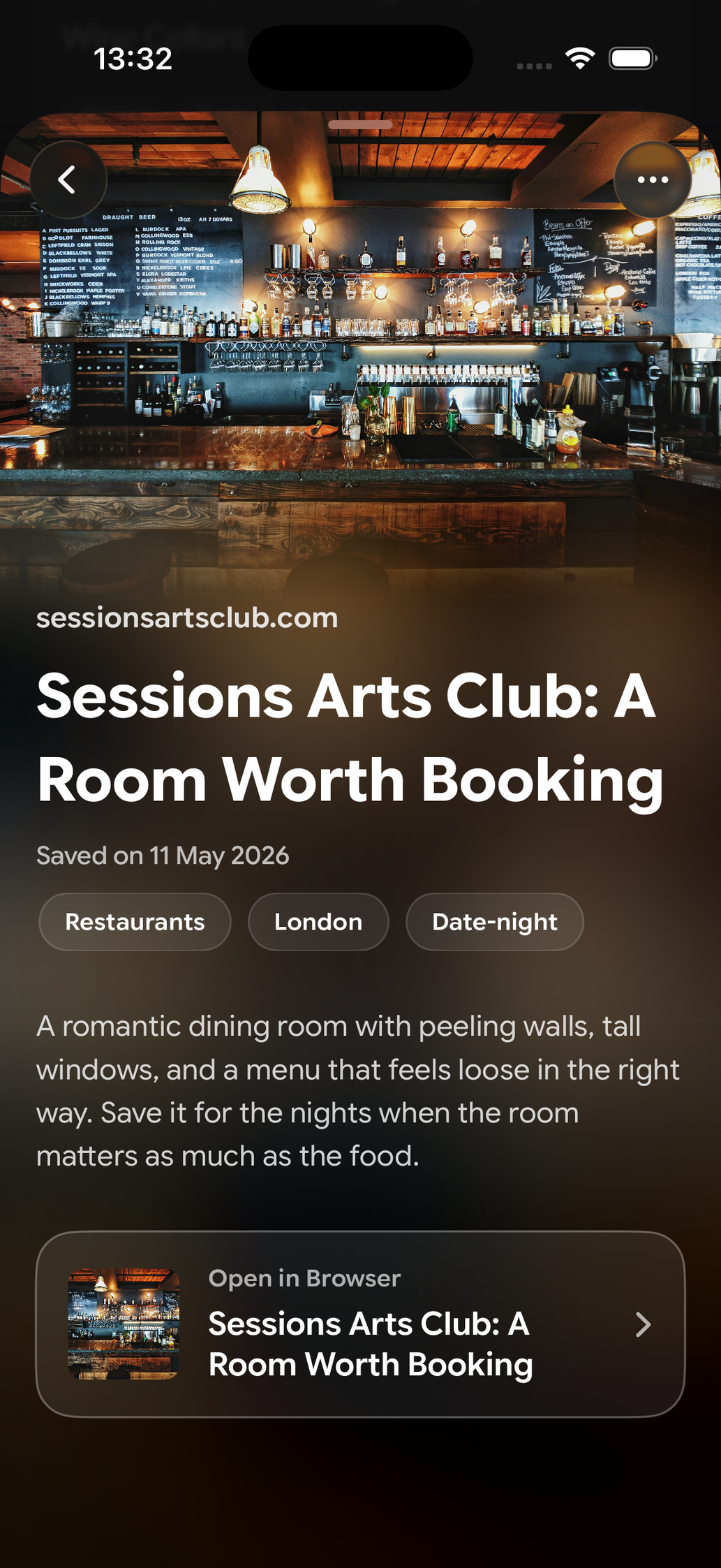 A saved bookmark card in Read Later
