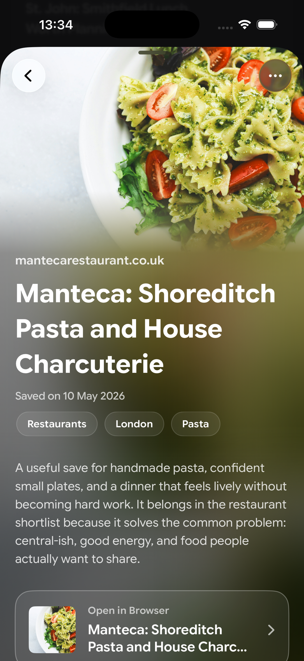 Read Later bookmark of Manteca: Handmade Pasta in Shoreditch