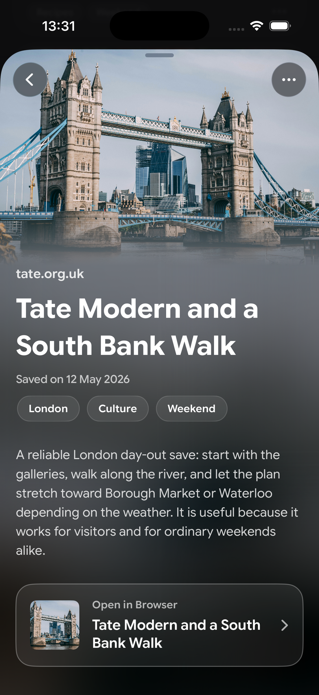 Read Later bookmark of Tate Modern and a South Bank Walk